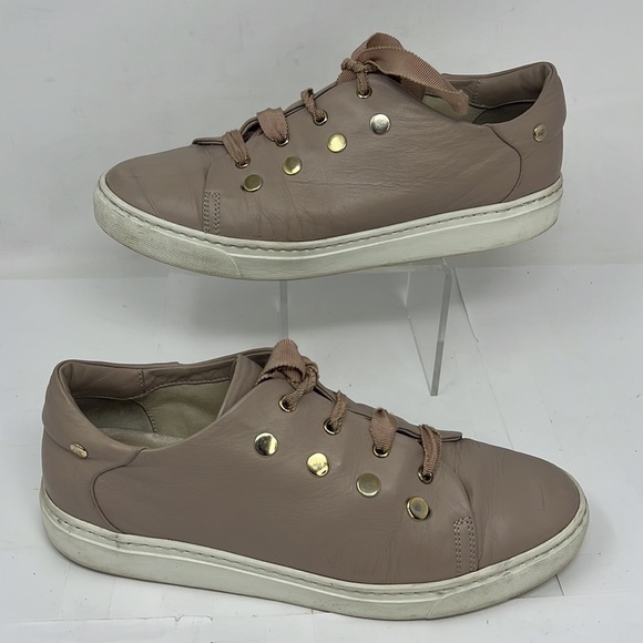 AGL Sz 40 Attilio Giusti Leombruni Blush/Beige Gold Studded Lace-Up Sneakers - Picture 3 of 12